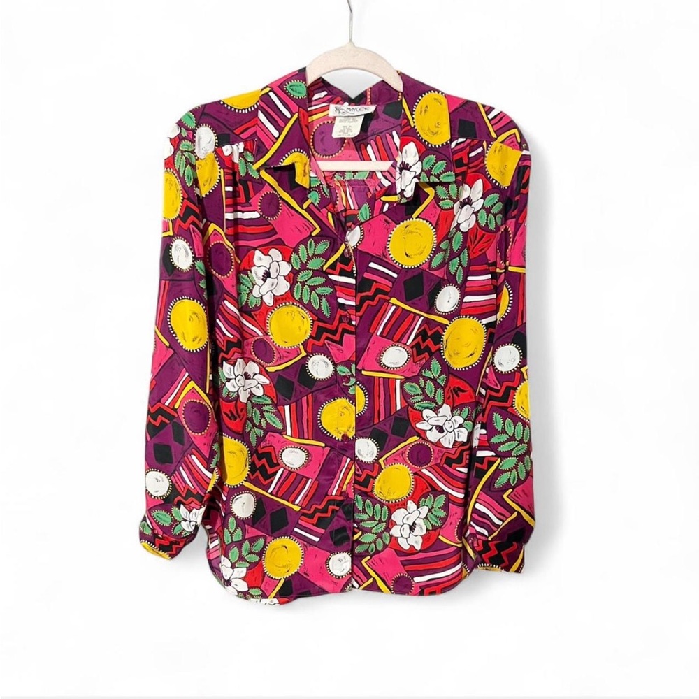 Vintage printed button down blouse